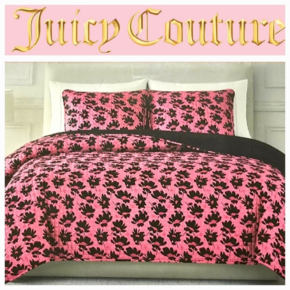 Juicy Couture Home JC Logo Floral 3-PC Reversible Quilt Set- Full/Queen